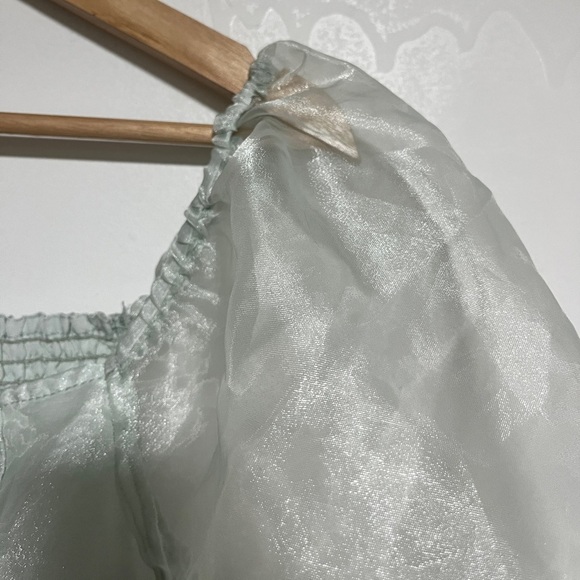 Japna Mint Green Puff Sleeve Smocked Peplum Top - Size M - Picture 10 of 10